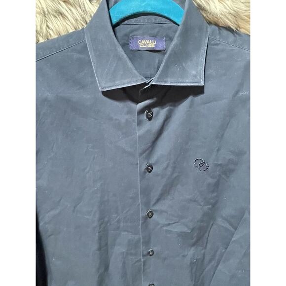 Cavalli Class Navy Blue Men's Button Up Long Sleeve Shirt Size‎ 42 16 1/2 - Picture 2 of 5